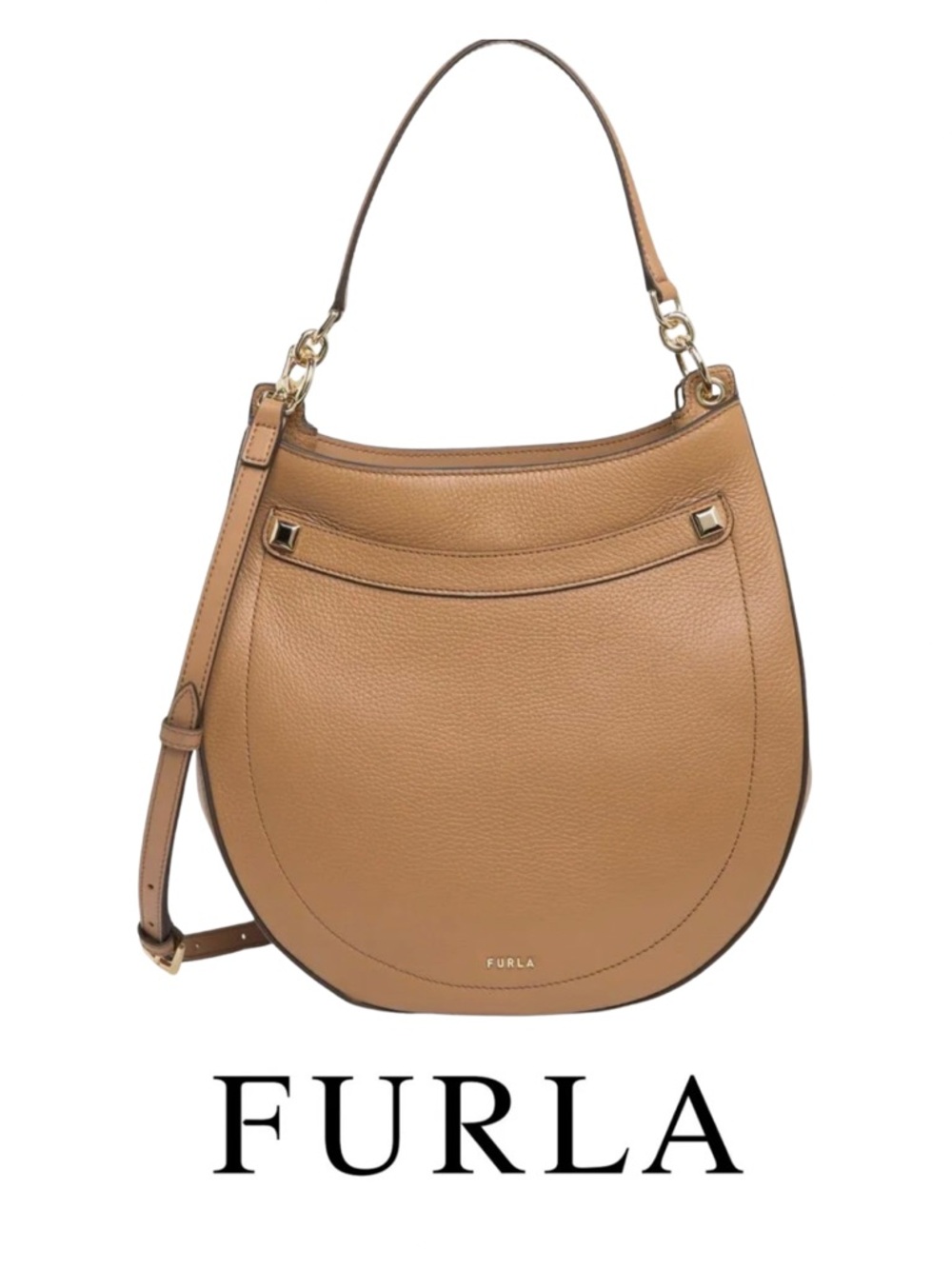 FURLA - Afrodite Caramello Brown Grained Calf Leather | Shoulder & Crossbody Bag